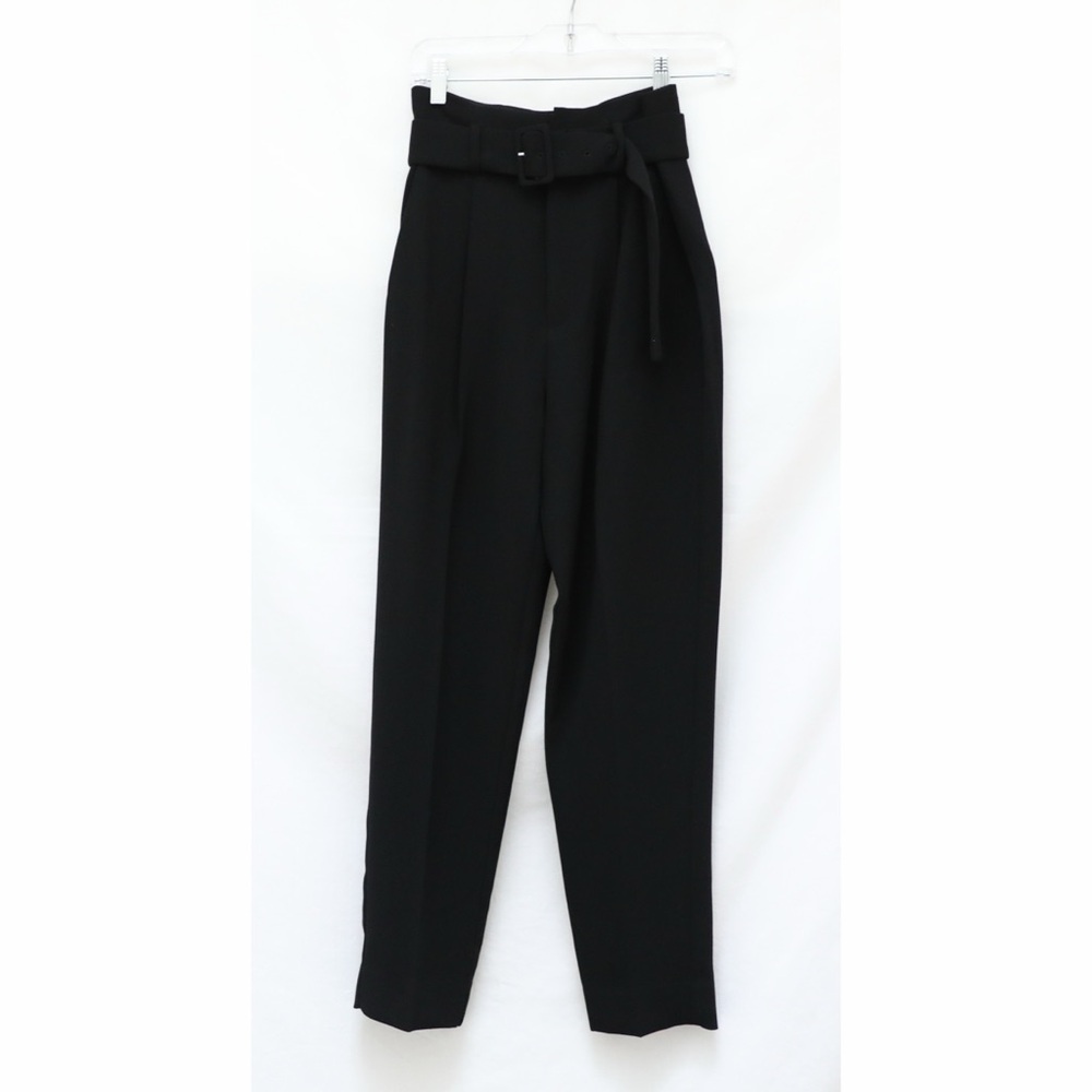NWT MANGO black tapered pleated pants belted trousers high rise business office